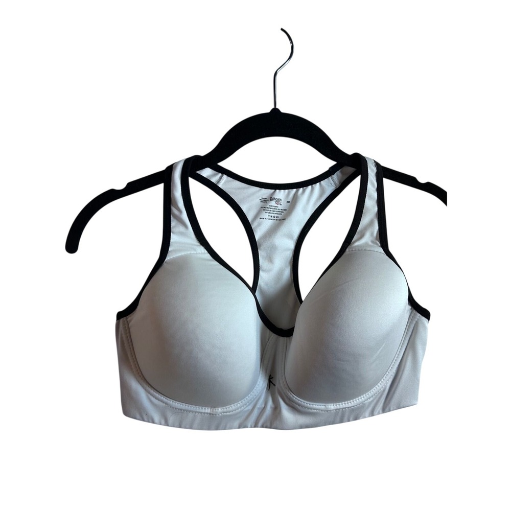 Danskin Now Sports Bra 36C White Black Racerback Molded Cup Womens